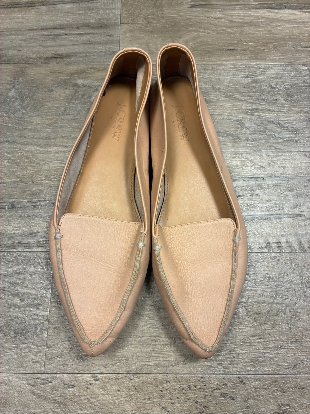 J.Crew Edie 100% Leather Pointy Toe Loafers Beige